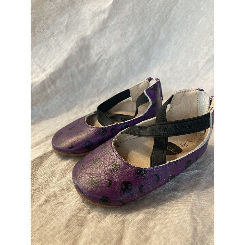 Spellbound Soles 5 Purple Leather Black Ballet Flats Toddler Baby